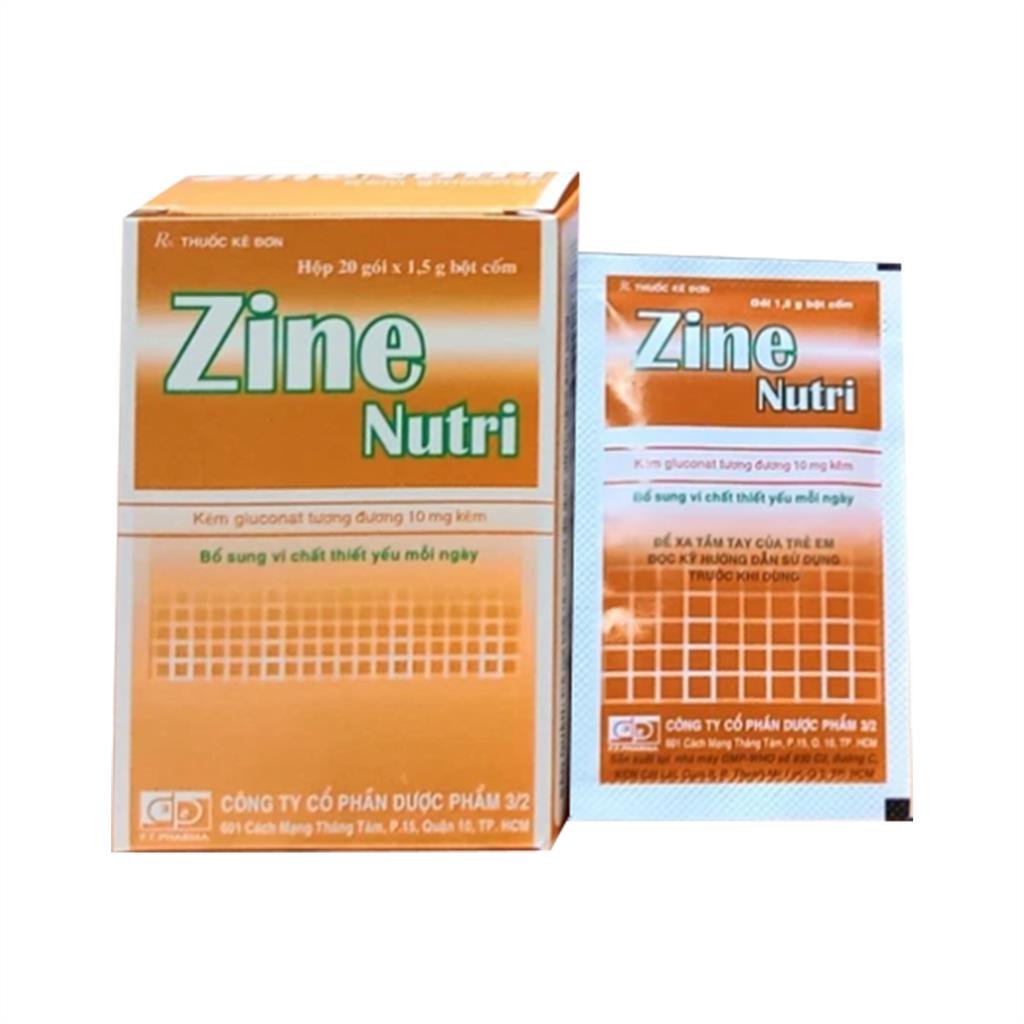 Zine Nutri Kẽm gluconate 10mg DP 3/2 (Hộp 20 gói x 1,5gr) | Kho thuốc sỉ
